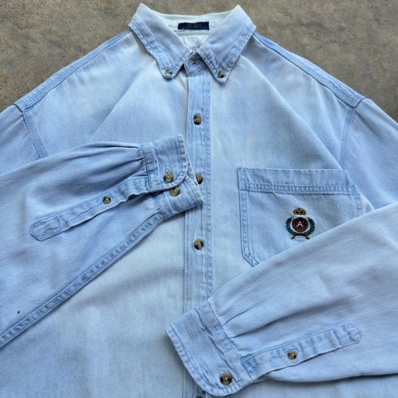 Authentic GFL Jeans Wear Other - Vintage 90s Chaps Ralph Lauren Style Denim Shirt Workwear Light Wash Size M f7